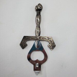 VTG Medieval-Themed Sword Bottle Opener With Ornate Knight Handle Renesaunce